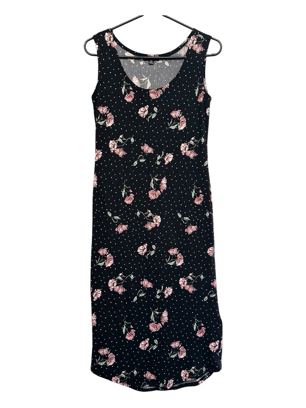 Vintage 90s/Y2K Magazine Sleeveless Midi Dress with Pink Floral Print Small